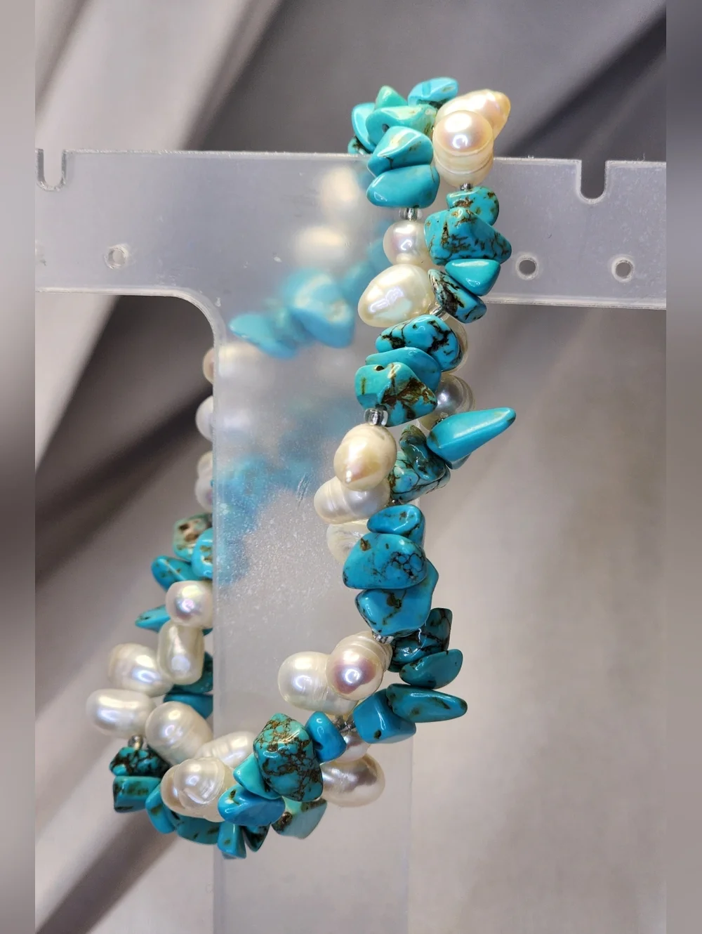 Turquoise Chip & Pearl Cluster Bracelet and Earrings Set - Women Jewelry